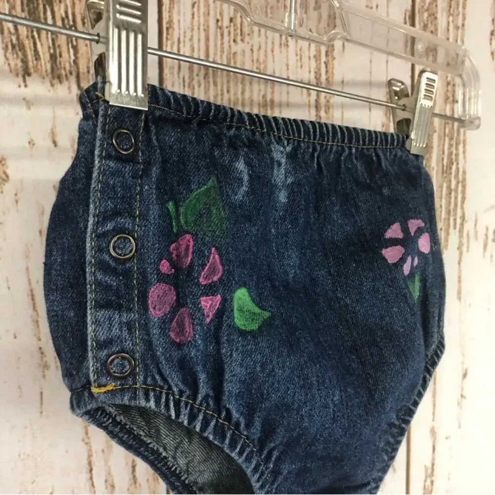 Denim Diaper Cover, Handpainted Flowers. 12 Months. In excellent condition!
